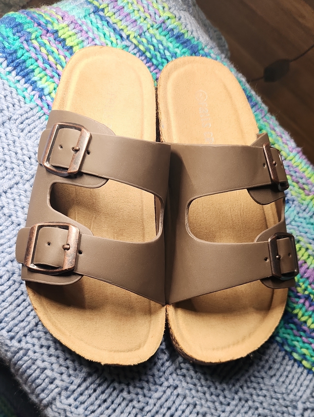Falls Creek Double Buckle Brown Slide Sandals
